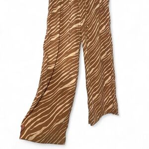 Wide Leg Zebra Print Pants in Brown and Cream